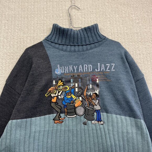Y2K FUBU Platinum Junkyard Jazz Fat Albert Mens XXL Knit Mock neck sweater Blue - Picture 2 of 16